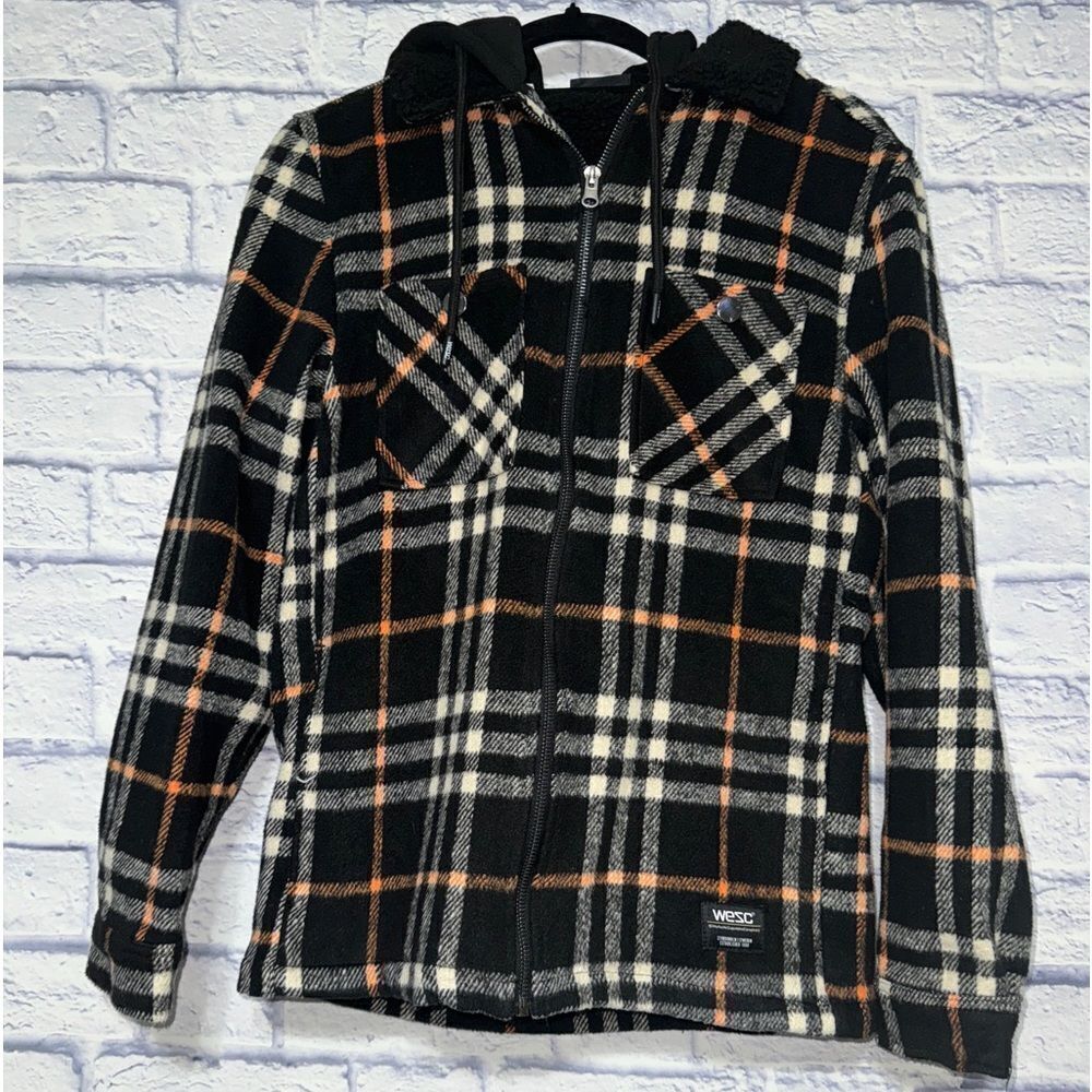 Wesc Black Orange Plaid Liam Hoodie Shirt Jacket Men’s Small Women Med nwot